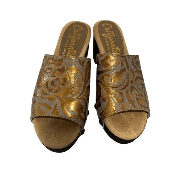 California Vintage Collections Floral Embossed Wooden Look Sole EU 39 - Picture 1 of 4